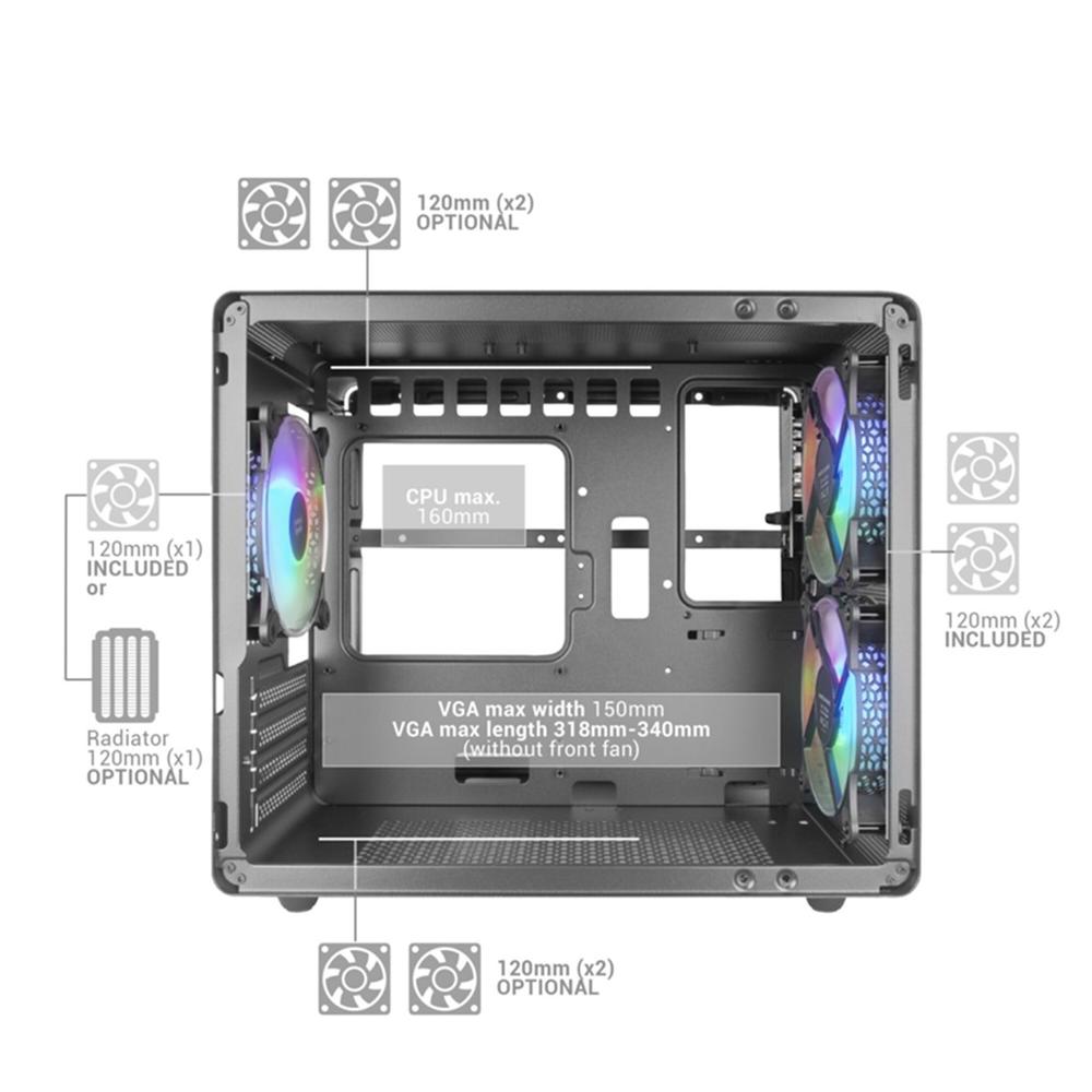 CAJA ORDENADOR MARS GAMING MC400 M-ATX FRGB CRISTAL TEMPLADO NEGRO