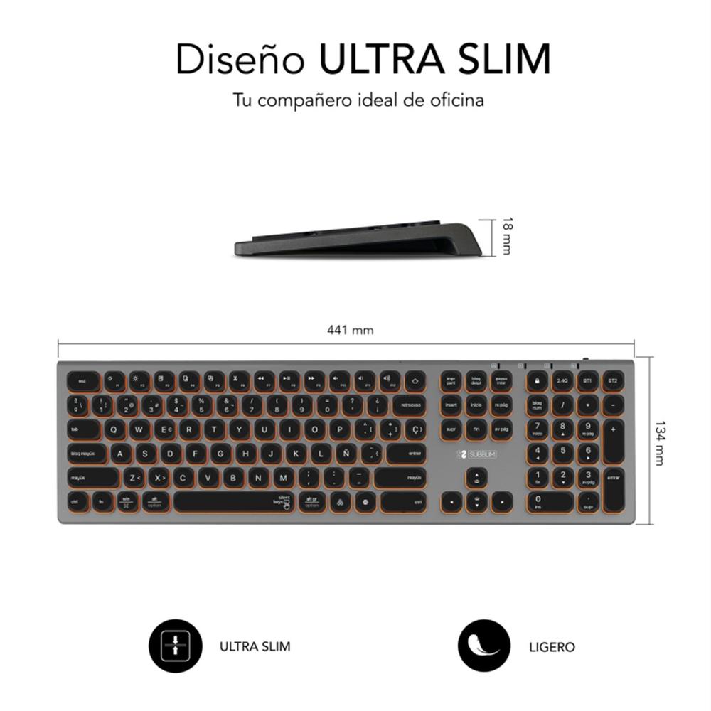 TECLADO SUBBLIM MASTER ILUMINADO EXT INALAMBRICO GRIS/NEGRO