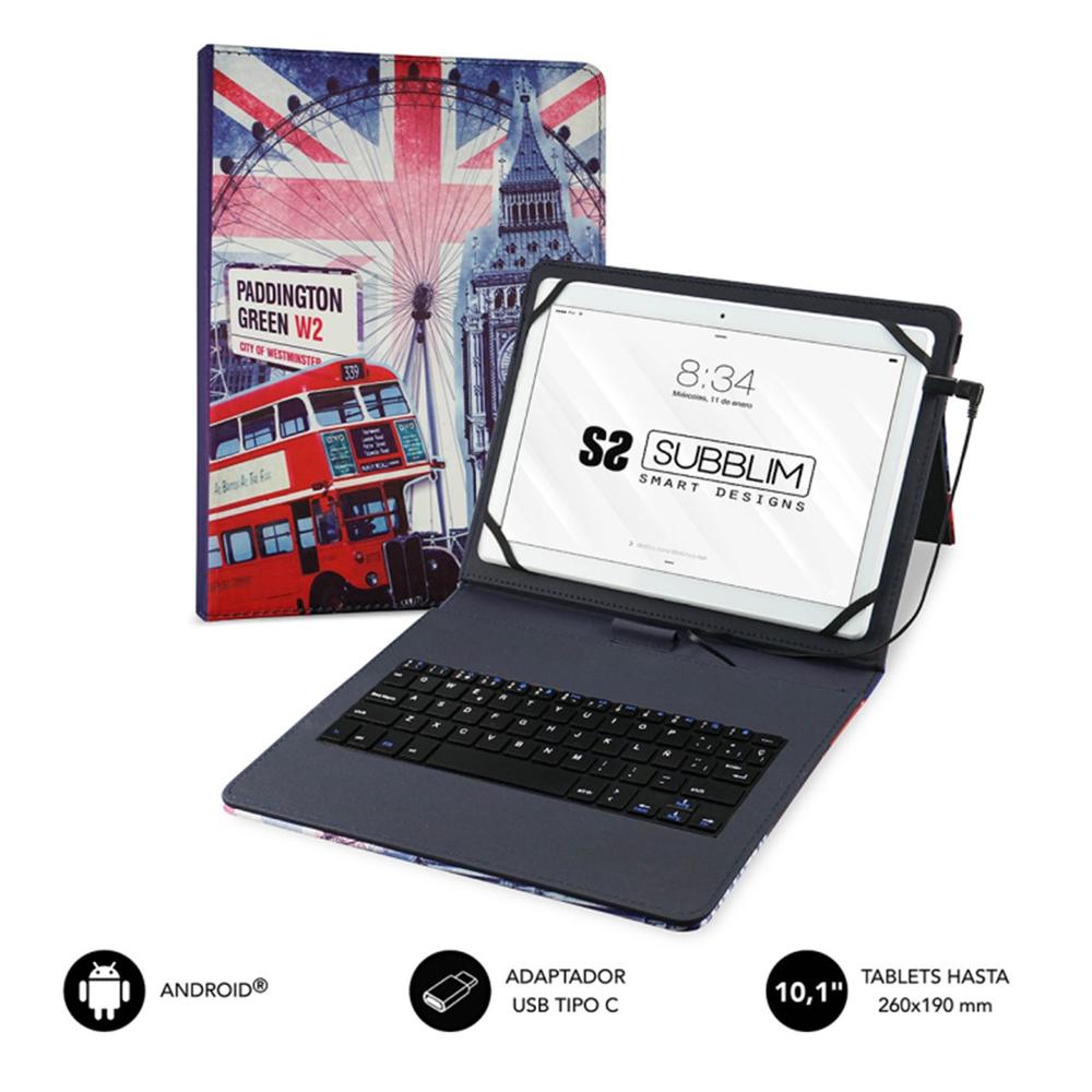 FUNDA + TECLADO SUBBLIM KEYTAB USB TIPO C 10.1" ENGLAND