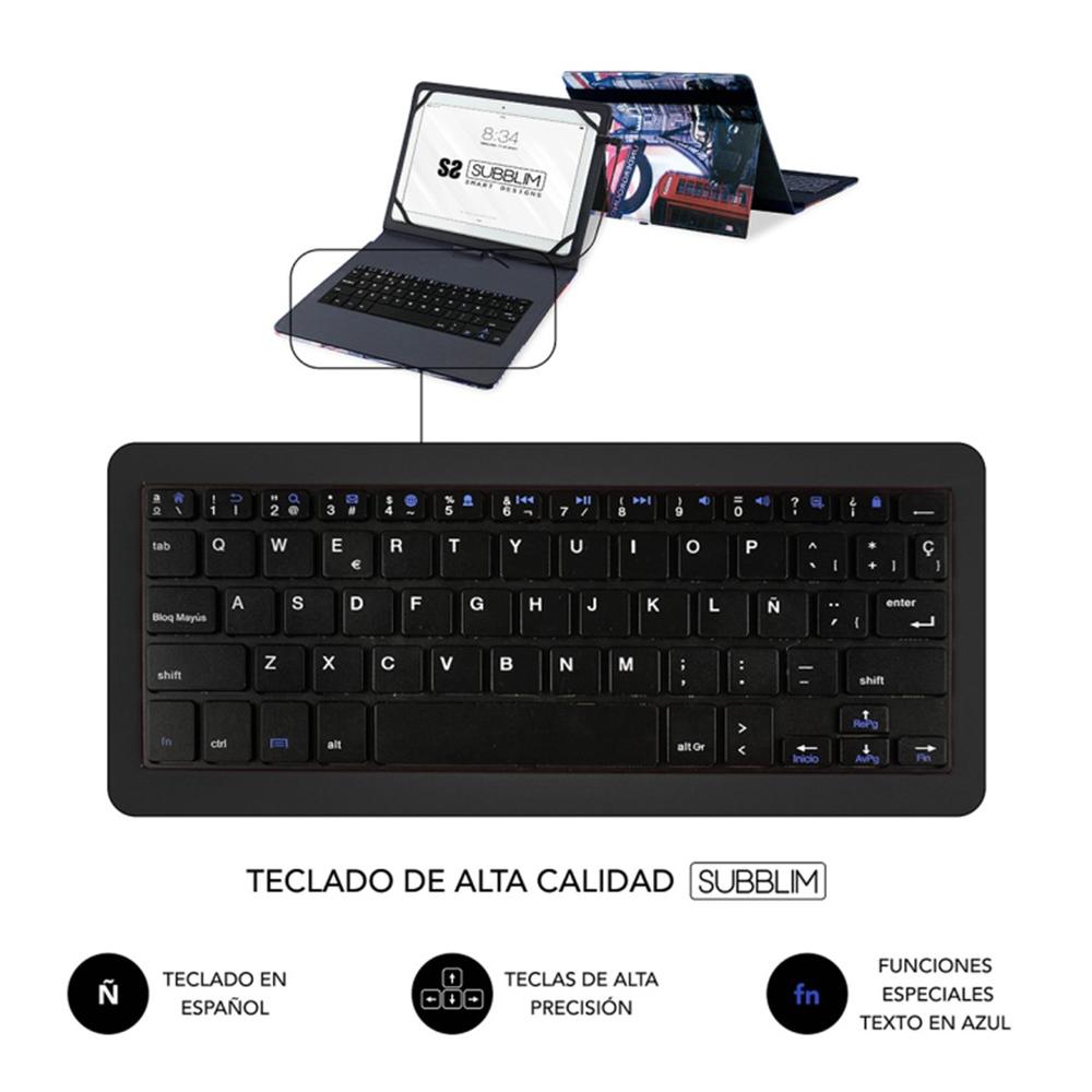 FUNDA + TECLADO SUBBLIM KEYTAB USB TIPO C 10.1" ENGLAND