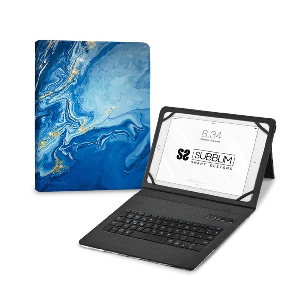 FUNDA + TECLADO SUBBLIM PARA TABLET 11" TRENDY MARMOL AZUL