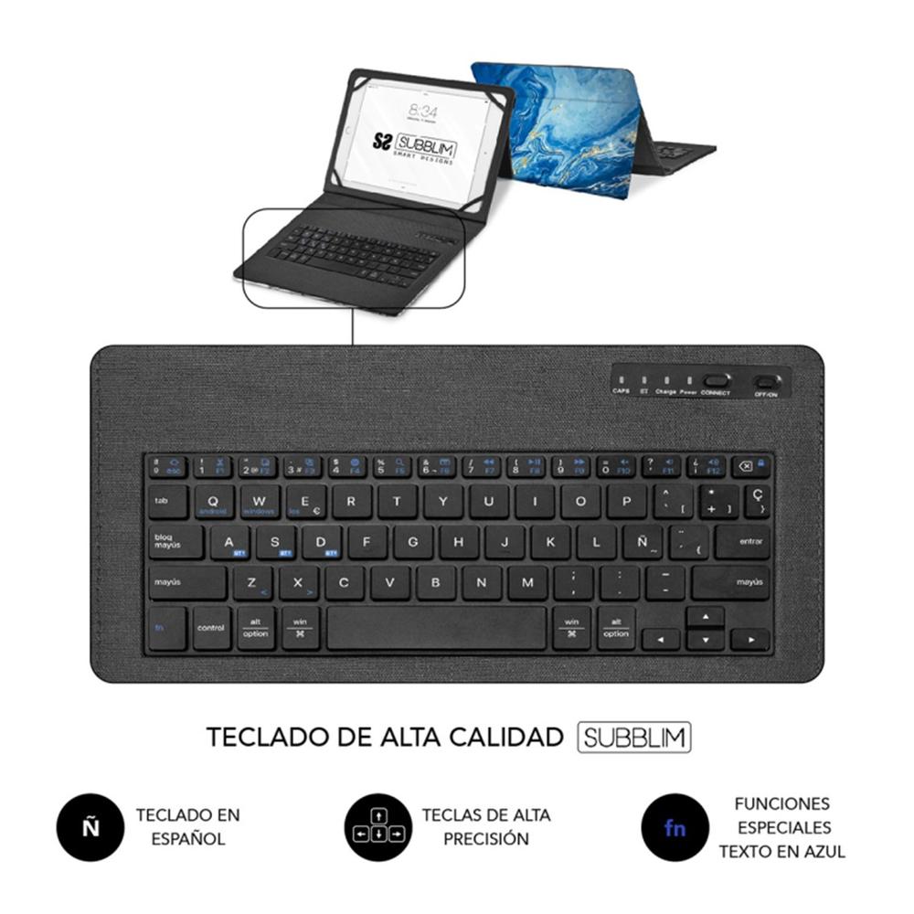 FUNDA + TECLADO SUBBLIM PARA TABLET 11" TRENDY MARMOL AZUL