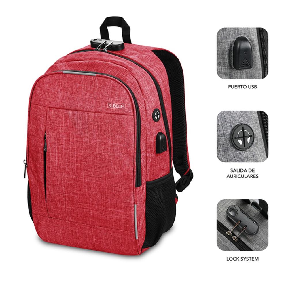MOCHILA SUBBLIM URBAN LOCK BACKPACK PARA PORTATIL 16" ROJO