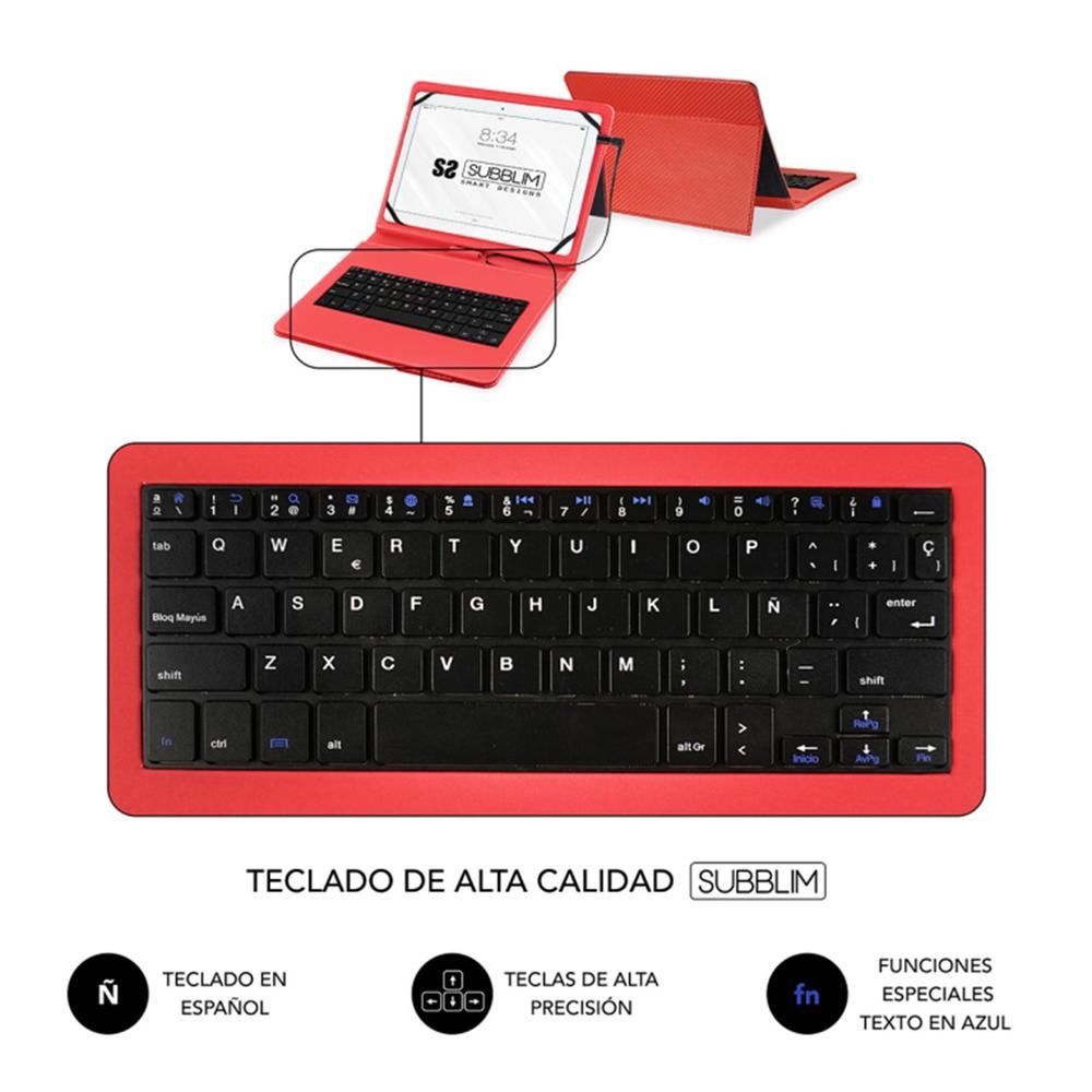 FUNDA + TECLADO SUBBLIM KEYTAB PRO PARA TABLET 10.1" ROJO
