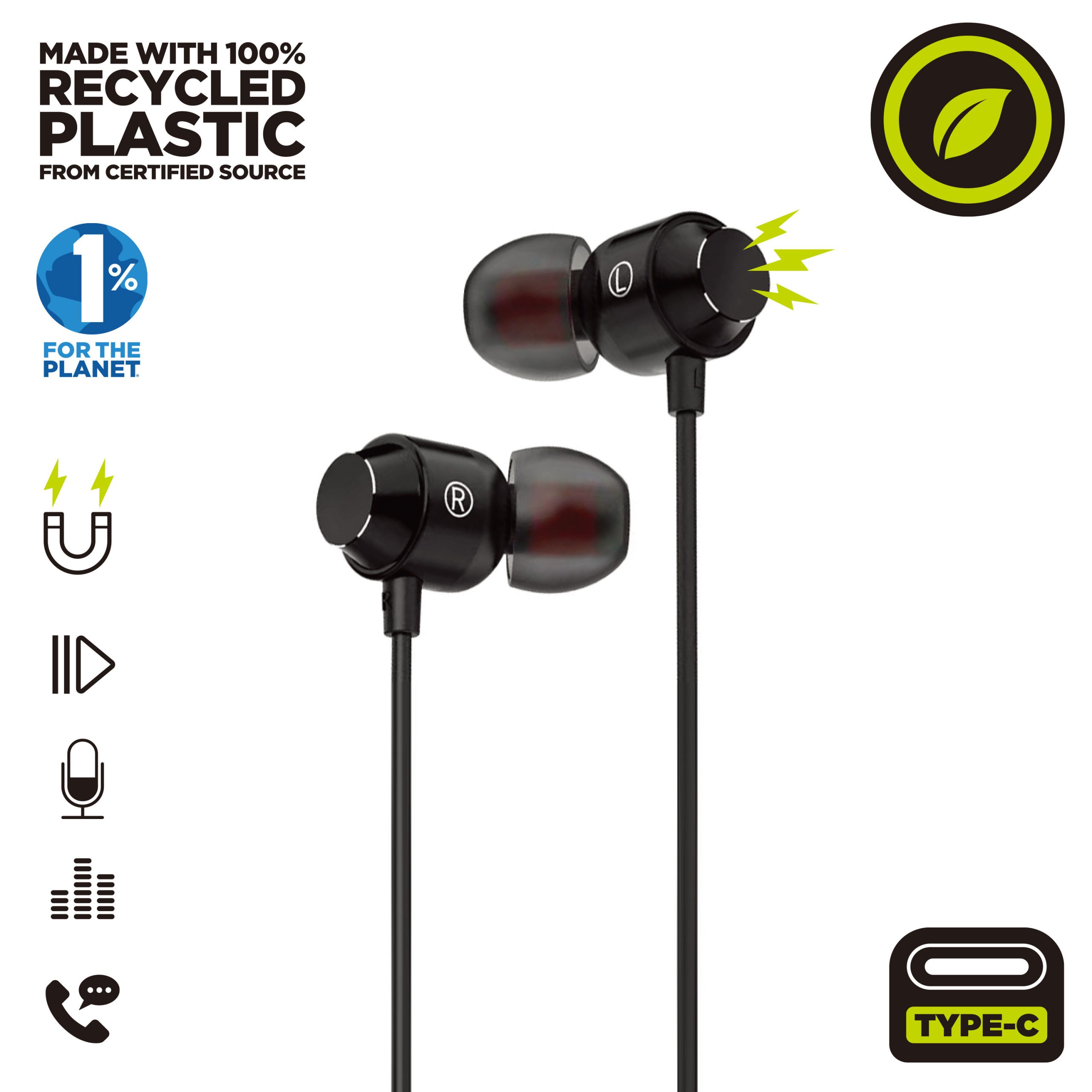 AURICULARES MAGNETICOS MUVIT M32 USB TIPO C NEGRO