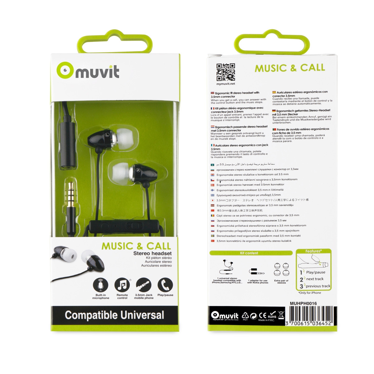 AURICULARES MUVIT MUHPH0016 NEGRO