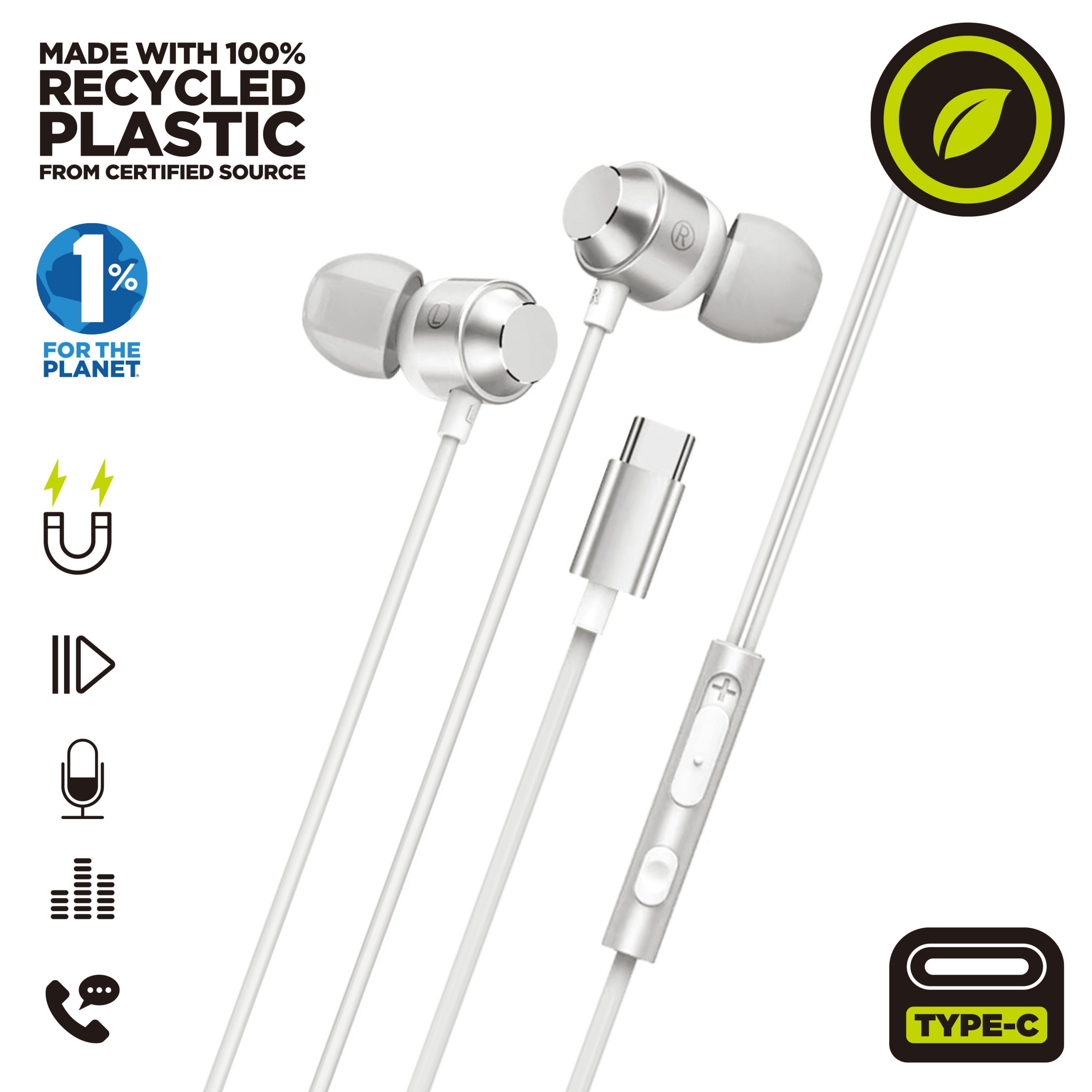 AURICULARES MAGNETICOS MUVIT M32 USB TIPO C BLANCO