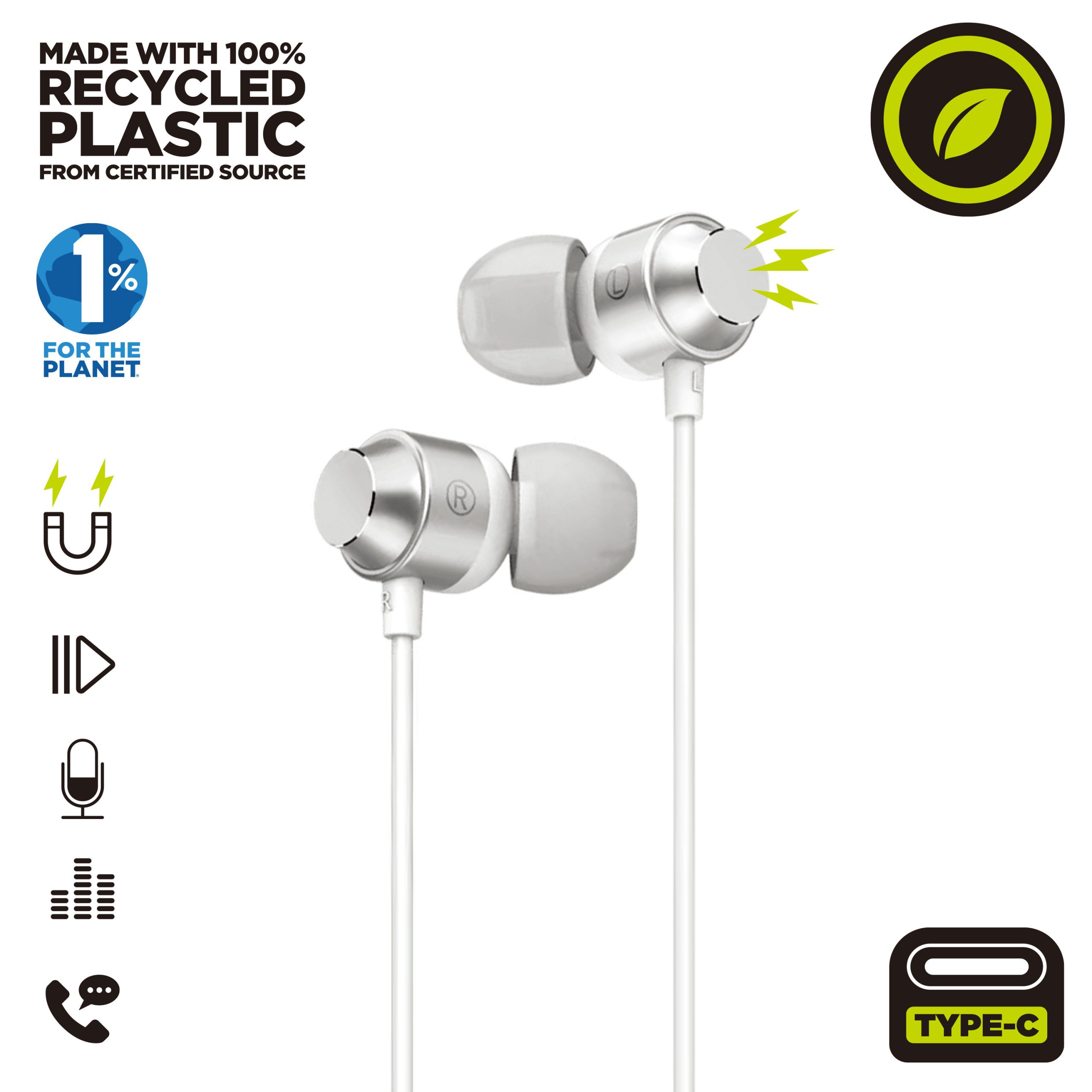 AURICULARES MAGNETICOS MUVIT M32 USB TIPO C BLANCO