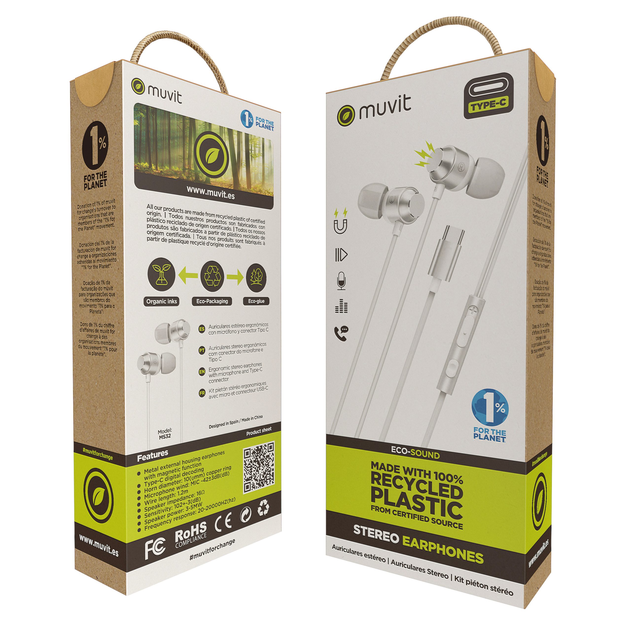 AURICULARES MAGNETICOS MUVIT M32 USB TIPO C BLANCO