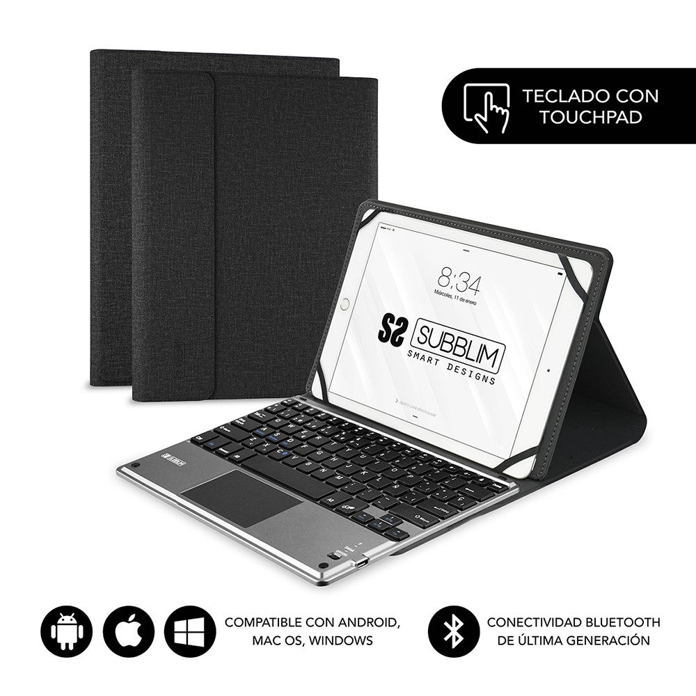 FUNDA + TECLADO SUBBLIM KEYTAB PRO PARA TABLET 9.6"-10.8" NEGRO