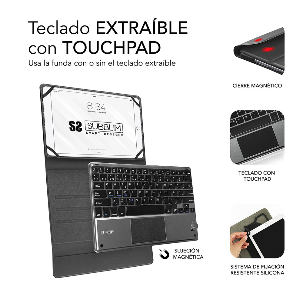 FUNDA + TECLADO SUBBLIM KEYTAB PRO PARA TABLET 9.6"-10.8" NEGRO