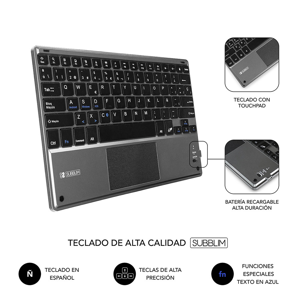 FUNDA + TECLADO SUBBLIM KEYTAB PRO PARA TABLET 9.6"-10.8" NEGRO