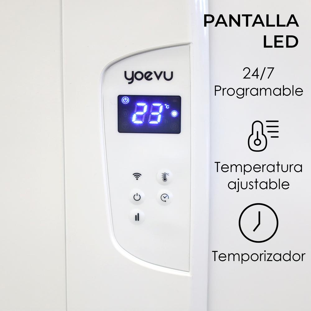 YOEVU - Radiador eléctrico bajo consumo, 10 elementos, 1500 W, temporizador, Programable, Mando a distancia, Pantalla LCD, APP control wifi, Compatible con Alexa, Apto pared o pie, Aluminio, Blanco