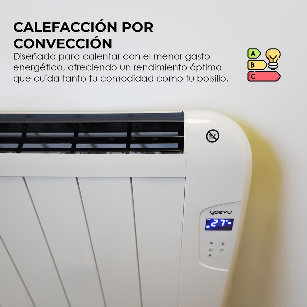 YOEVU - Radiador eléctrico bajo consumo, 10 elementos, 1500 W, temporizador, Programable, Mando a distancia, Pantalla LCD, APP control wifi, Compatible con Alexa, Apto pared o pie, Aluminio, Blanco
