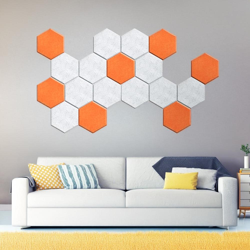 YOEVU Espuma Acústica Pack 12 Paneles Paneles Acústicos Hexagonales con Respaldo Adhesivo Insonorización y Decoración para Estudio Gaming Podcasting Grabación 30x26x1cm Naranja