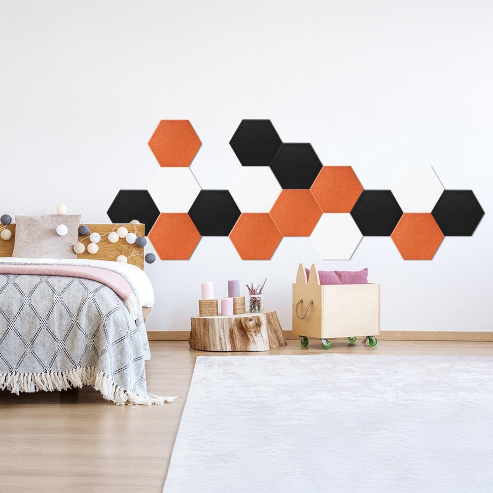 YOEVU Espuma Acústica Pack 12 Paneles Paneles Acústicos Hexagonales con Respaldo Adhesivo Insonorización y Decoración para Estudio Gaming Podcasting Grabación 30x26x1cm Naranja
