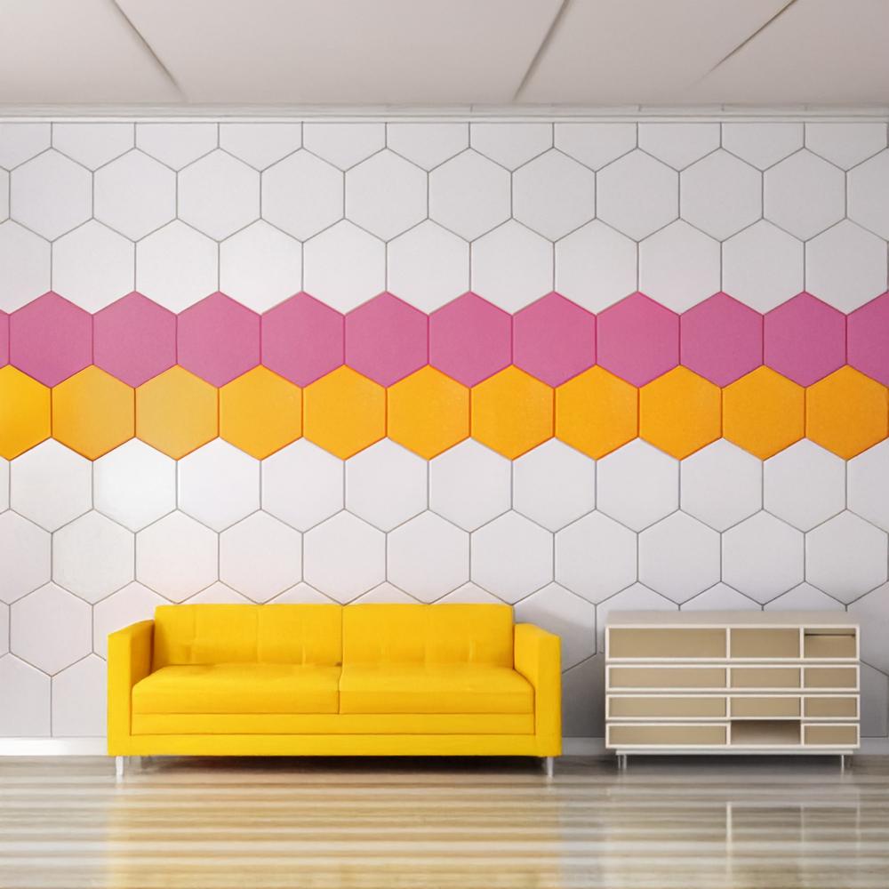 YOEVU Espuma Acústica Pack 12 Paneles Paneles Acústicos Hexagonales con Respaldo Adhesivo Insonorización y Decoración para Estudio Gaming Podcasting Grabación 30x26x1cm Rosa