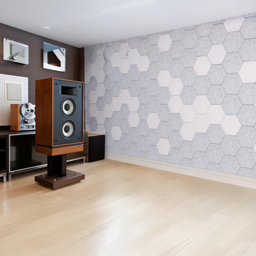 YOEVU Espuma Acústica Pack 12 Paneles Paneles Acústicos Hexagonales con Respaldo Adhesivo Insonorización y Decoración para Estudio Gaming Podcasting Grabación 30x26x1cm Gris