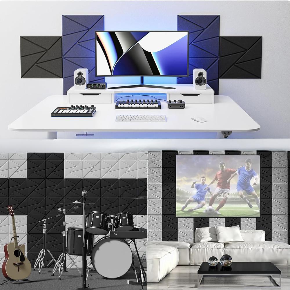 YOEVU Pack de 12 Paneles Acústicos Grises de Alta Densidad Espuma Insonorizante para Pared Diseño Triangular Medidas 30x30x1cm Ideal para Insonorizar Estudio Oficina o Gaming
