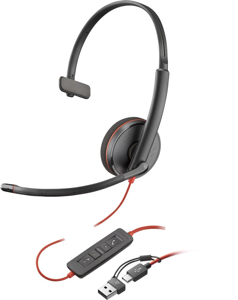 Auriculares Poly monoaurales Blackwire 3210 USB-C + Adaptador USB-C/A