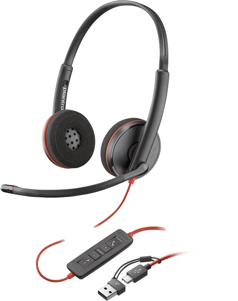 Auriculares Poly Blackwire 3220 estéreo USB-C + adaptador USB-C/A (BULK)