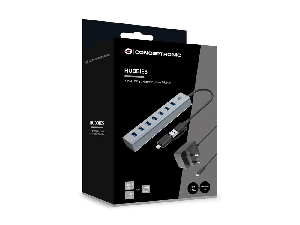 HUB USB 3.0 CONCEPTRONIC HUBBIES21GP 7 PUERTOS USB-C A 7XUSB-A CON ALIMENTADOR