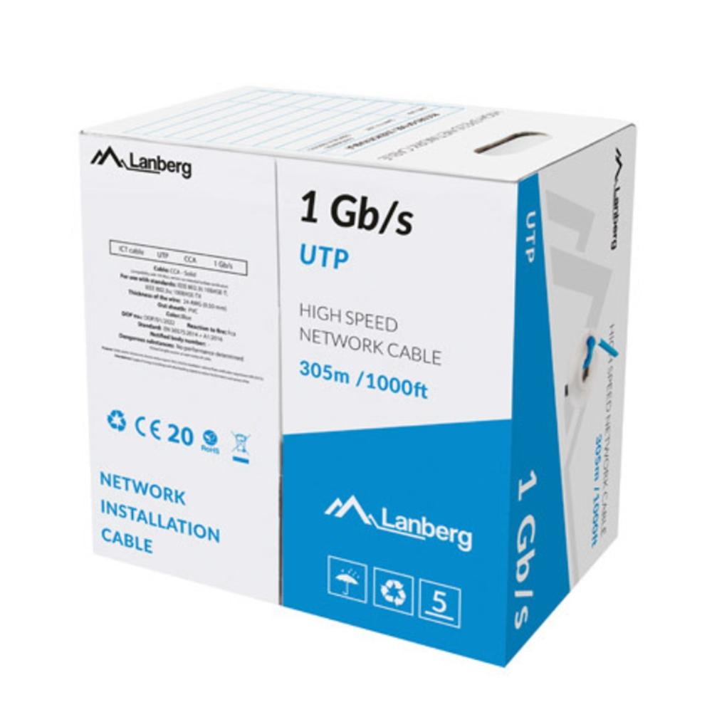 BOBINA 1GB/S LANBERG U/UTP RJ45 SOLIDO CCA AWG23 305M AZUL