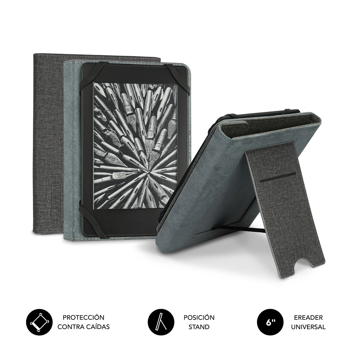 FUNDA SUBBLIM CLEVER EBOOK CASE 6" STAND CASE GRIS