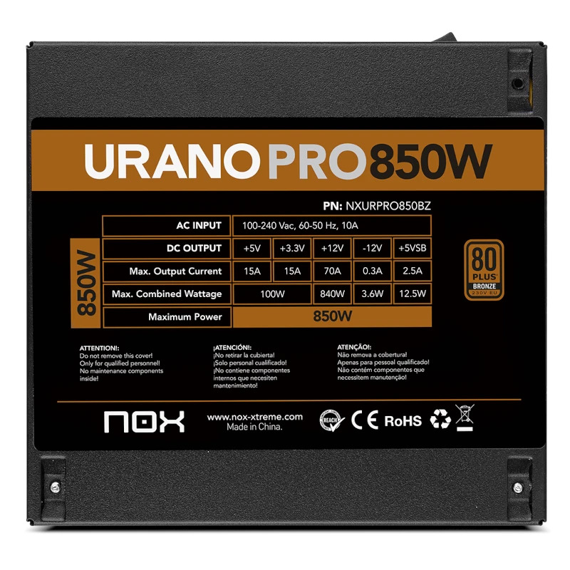 FUENTE ALIMENTACION NOX URANO PRO ATX 850W BRONZE