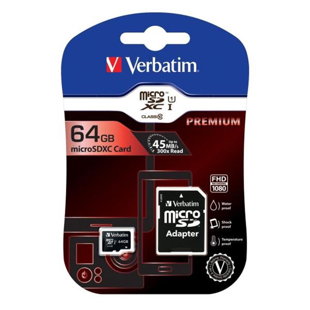 TARJETA MEMORIA MICRO SD VERBATIM 64GB C10 + ADAPTADOR