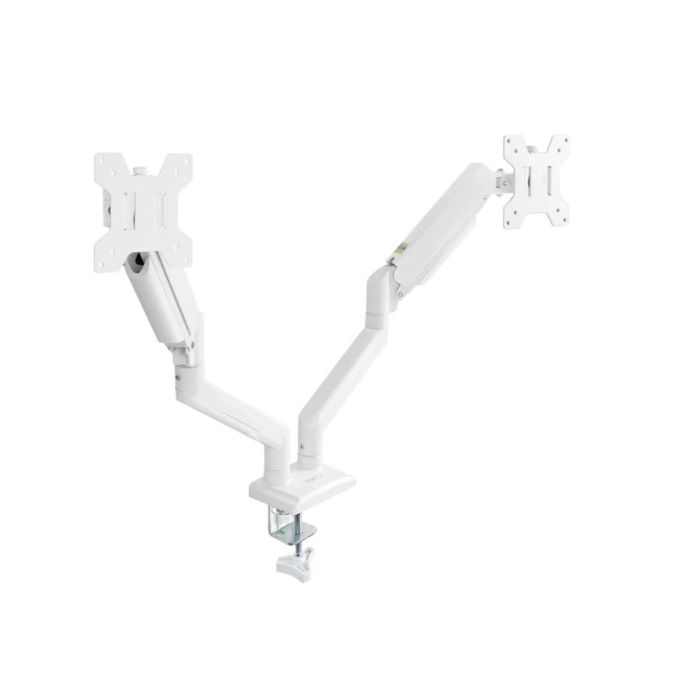 SOPORTE MESA TOOQ HASTA 34" VESA 100 X 100 MAX 10KG BRAZO DOBLE BLANCO