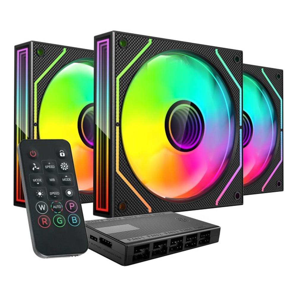 VENTILADOR CAJA MARS GAMING MF3DPROKIT ARGB 3X120MM NEGRO + HUB RF REMOTE