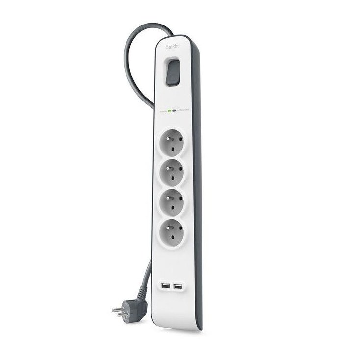 REGLETA ALIMENTACION BELKIN BSV401VF2M-V2 4 TOMAS 2xUSB PROTECCION SOBRETENSION CABLE 2m