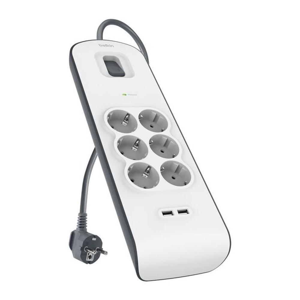 REGLETA ALIMENTACION BELKIN BSV604VF2M-V2 PROTECCIN CONTRA SOBRET 6 TOMAS + 2 USB- A 2.4 BOTON