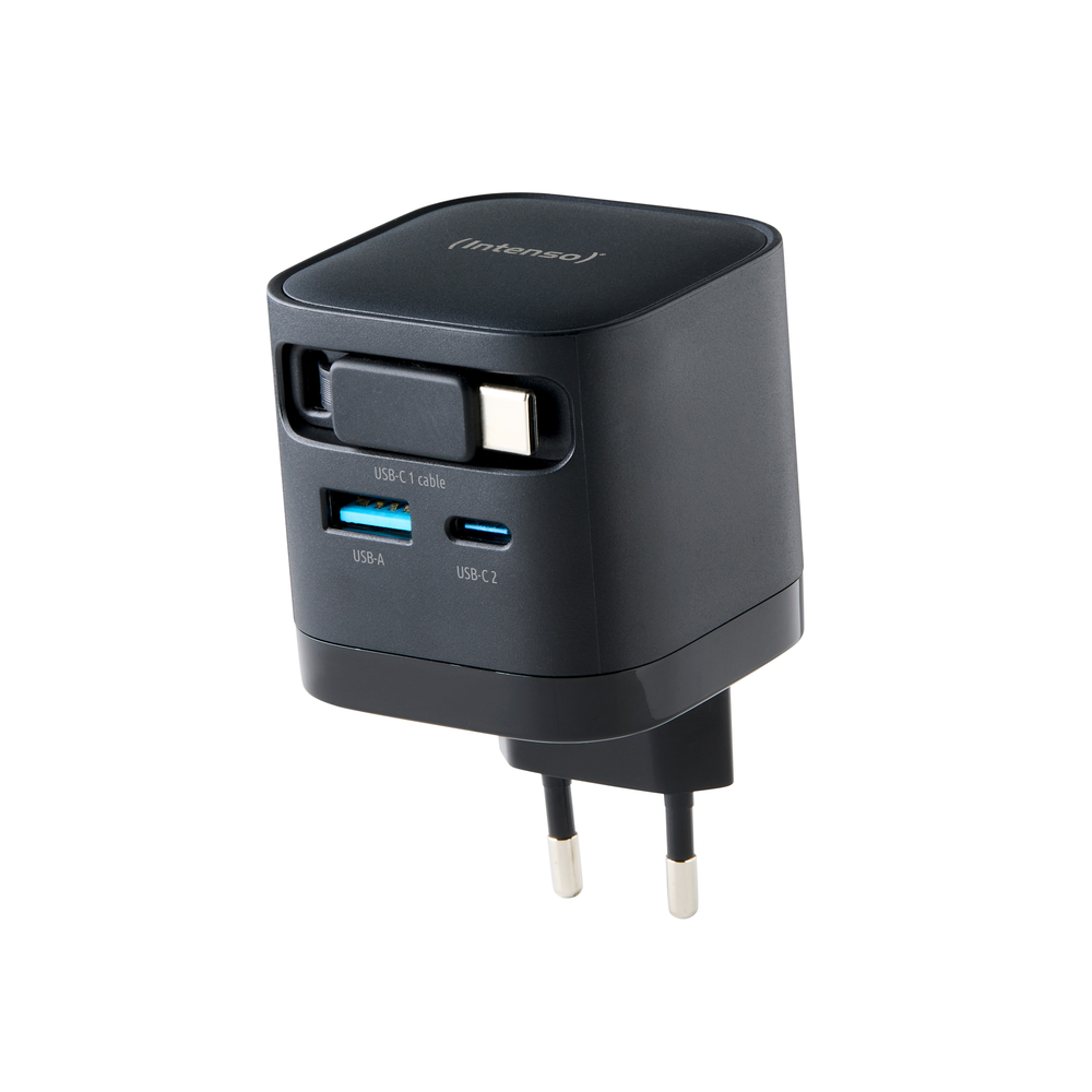 CARGADOR DE PARED INTENSO 65W GAN W65ACIC RETRACTIL NEGRO
