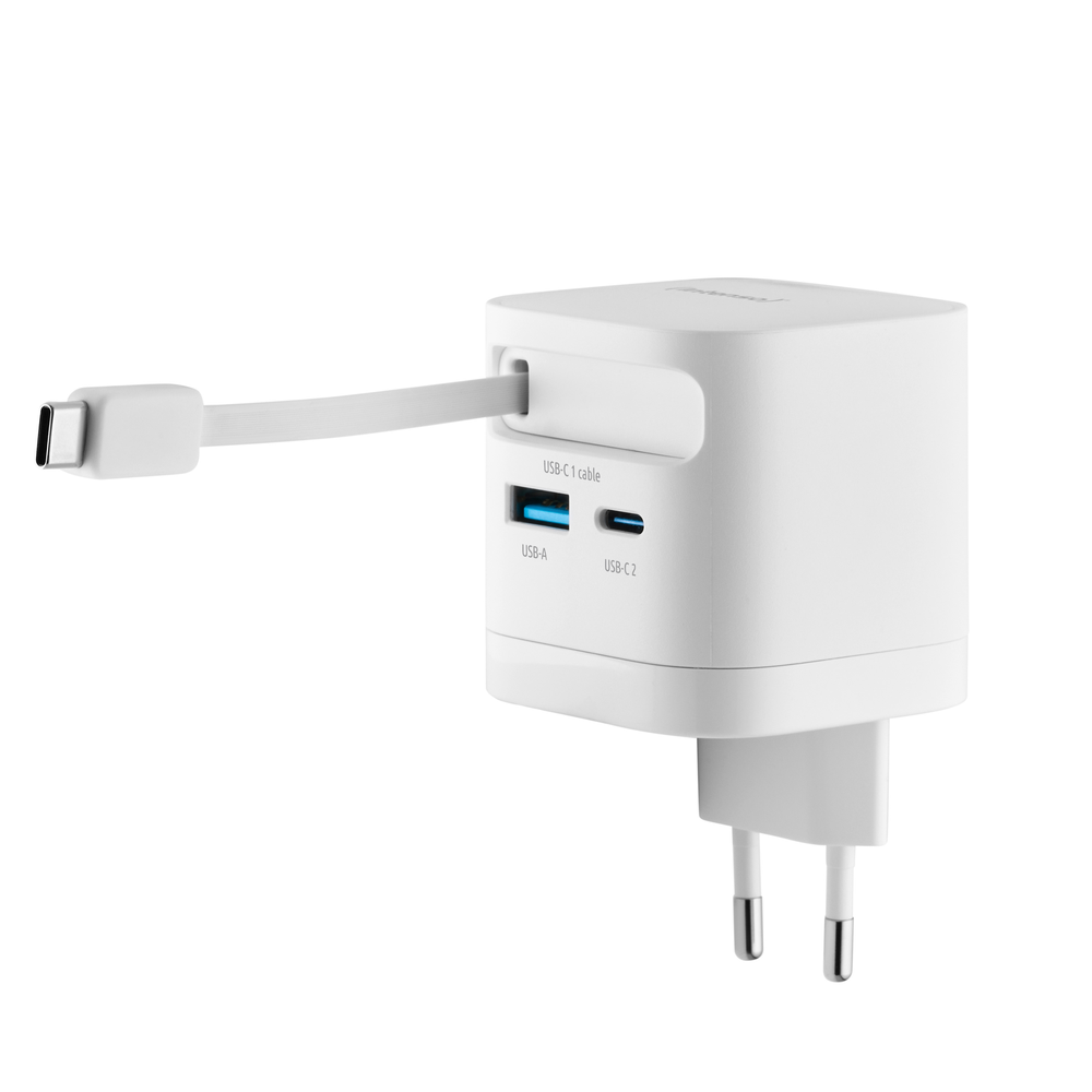 CARGADOR DE PARED INTENSO 65W GAN W65ACIC RETRACTIL BLANCO