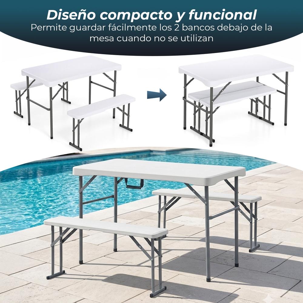 YOEVU - Kit mesa plegable y bancos 113 cm