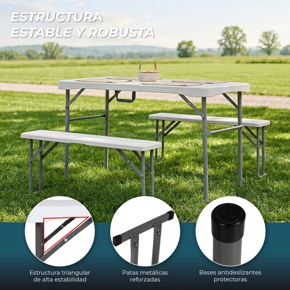 YOEVU - Kit mesa plegable y bancos 113 cm
