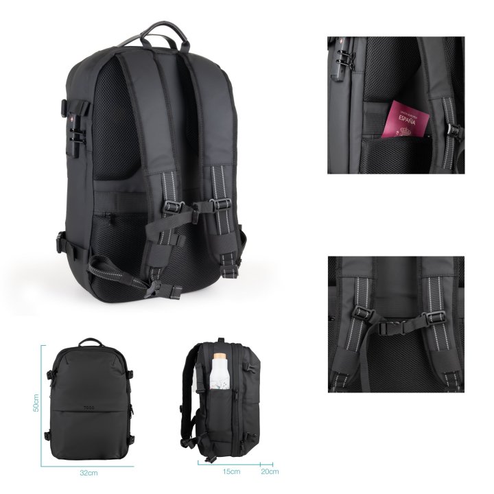 MOCHILA TOOQ TQBP-V101-BK PARA PORTATIL 17" NEGRA + COMPRENSION VACIO Y BOMBA AIRE 30-55L