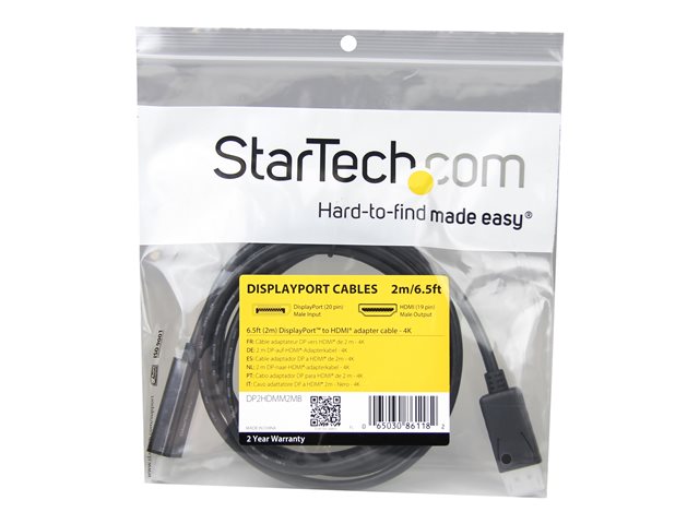 CABLE DISPLAYPORT A HDMI STARTECH 2M/ MACHO-MACHO/ NEGRO