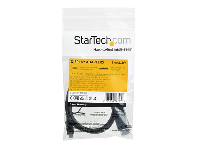 CABLE USB TIPO C A DISPLAYPORT 1M/ MACHO-MACHO/ NEGRO
