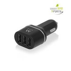 CARGADOR USB EWENT PARA COCHE/ 3 PUERTOS/ 24W/ SMART IC/ NEGRO