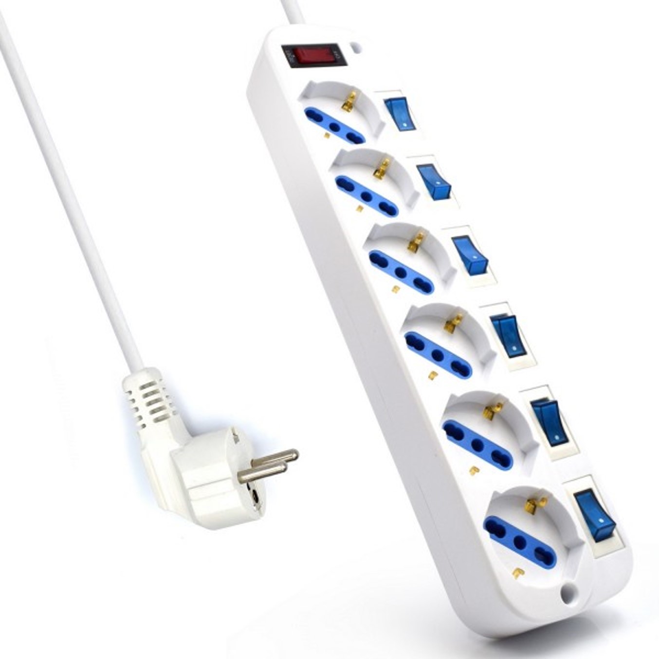 REGLETA EWENT CON 6 TOMAS SHUCKO CON INTERRUPTOR INDIVIDUAL Y 3 METROS DE CABLE