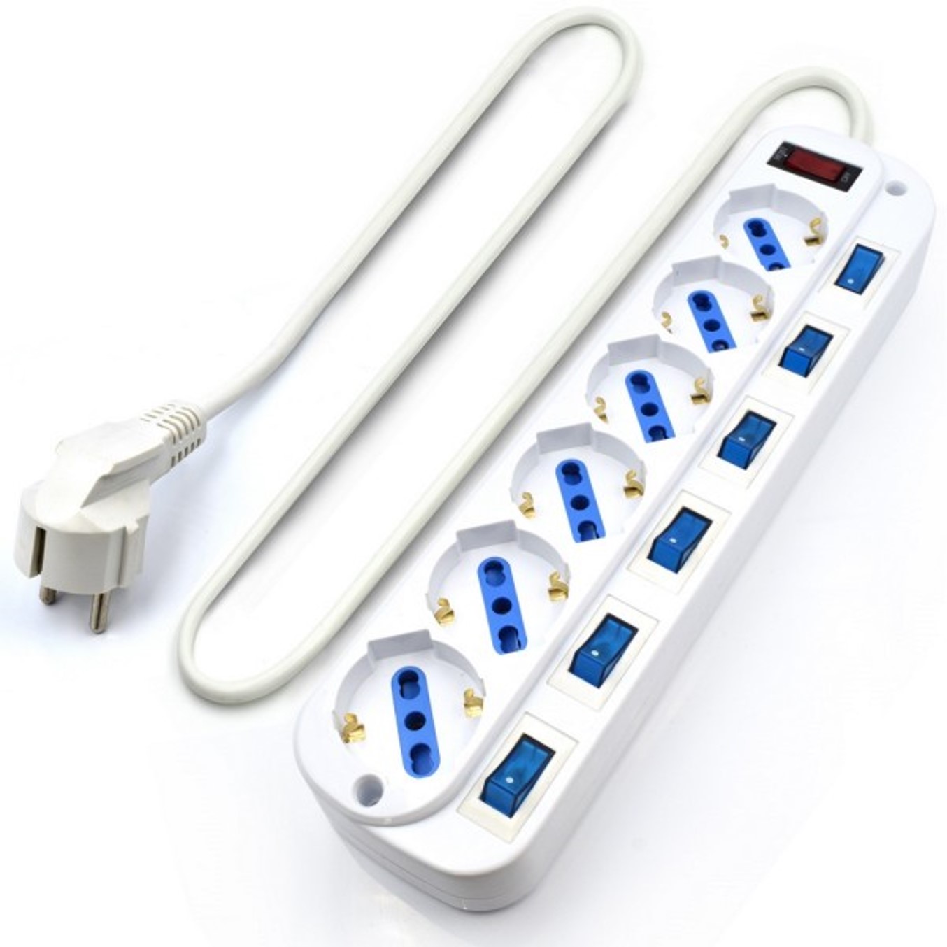 REGLETA EWENT CON 6 TOMAS SHUCKO CON INTERRUPTOR INDIVIDUAL Y 3 METROS DE CABLE