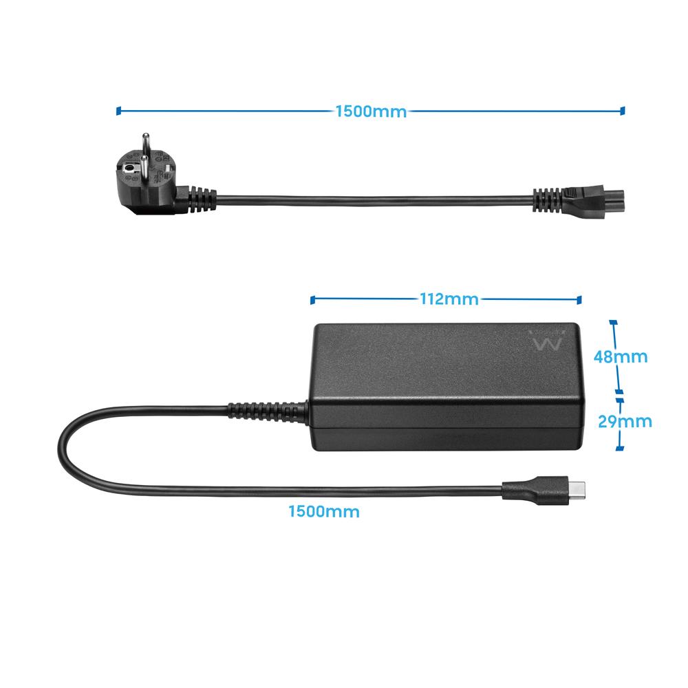 CARGADOR USB EWENT PARA PORTATIL/ USB TIPO C/ 65W/ NEGRO