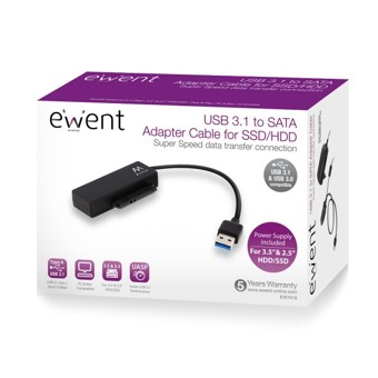 ADAPTADOR EWENT PARA DISCO DURO USB 3.1 SATA 6G 3.5"&2.5" CON FUENTE DE ALIMENTACION