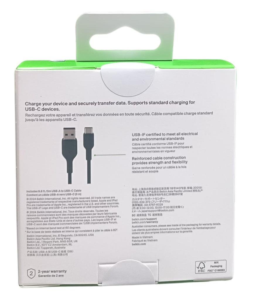 CABLE USB TIPO C A USB TIPO A BELKIN 3M/ MACHO-MACHO/ NEGRO