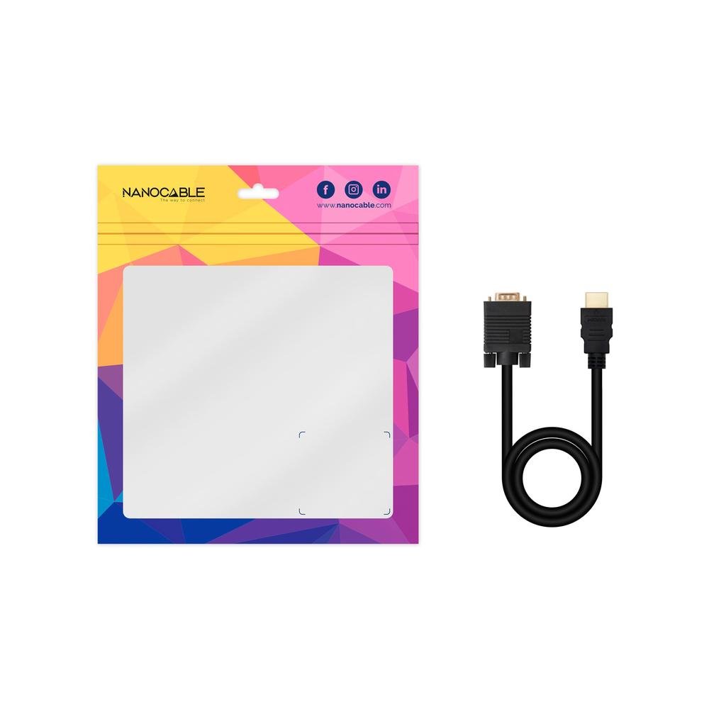 CABLE CONVERSOR HDMI A VGA NANOCABLE 1.8 M, NEGRO