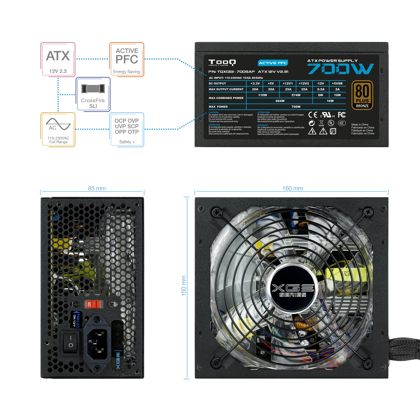 FUENTE DE ALIMENTACION TOOQ TQXGEII-700SAP 700W 80+ BRONZE GAMING