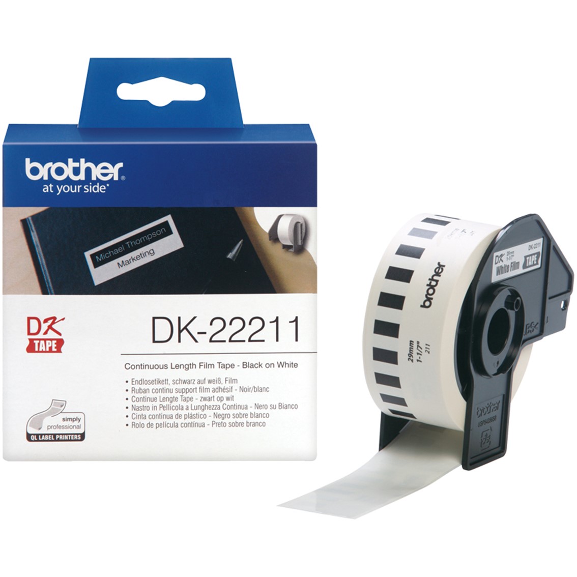 ETIQUETAS CINTA CONTINUA BROTHER BLANCA DK22211 29MM